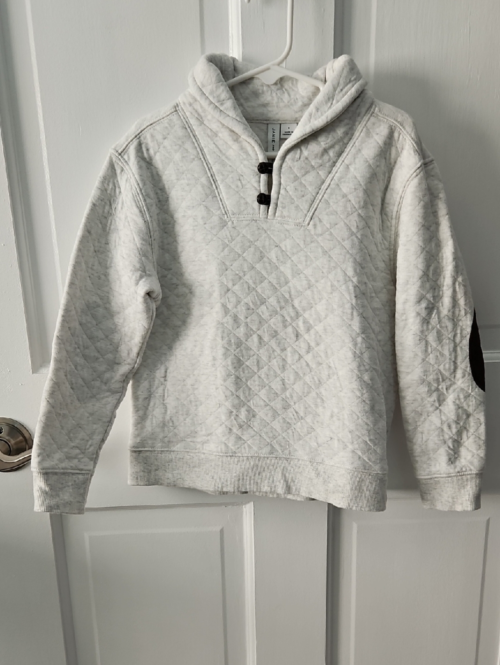 Janie and Jack Quilted Crewneck Pullover Sweater - Light Gray with Brown